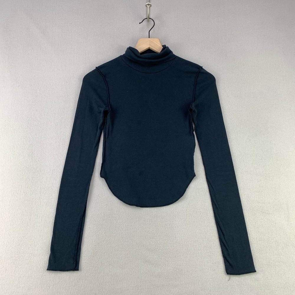 BDG Urban Outfitters Mock Neck Top Women S Black‎ Ribbed Long Sleeve Minimalist